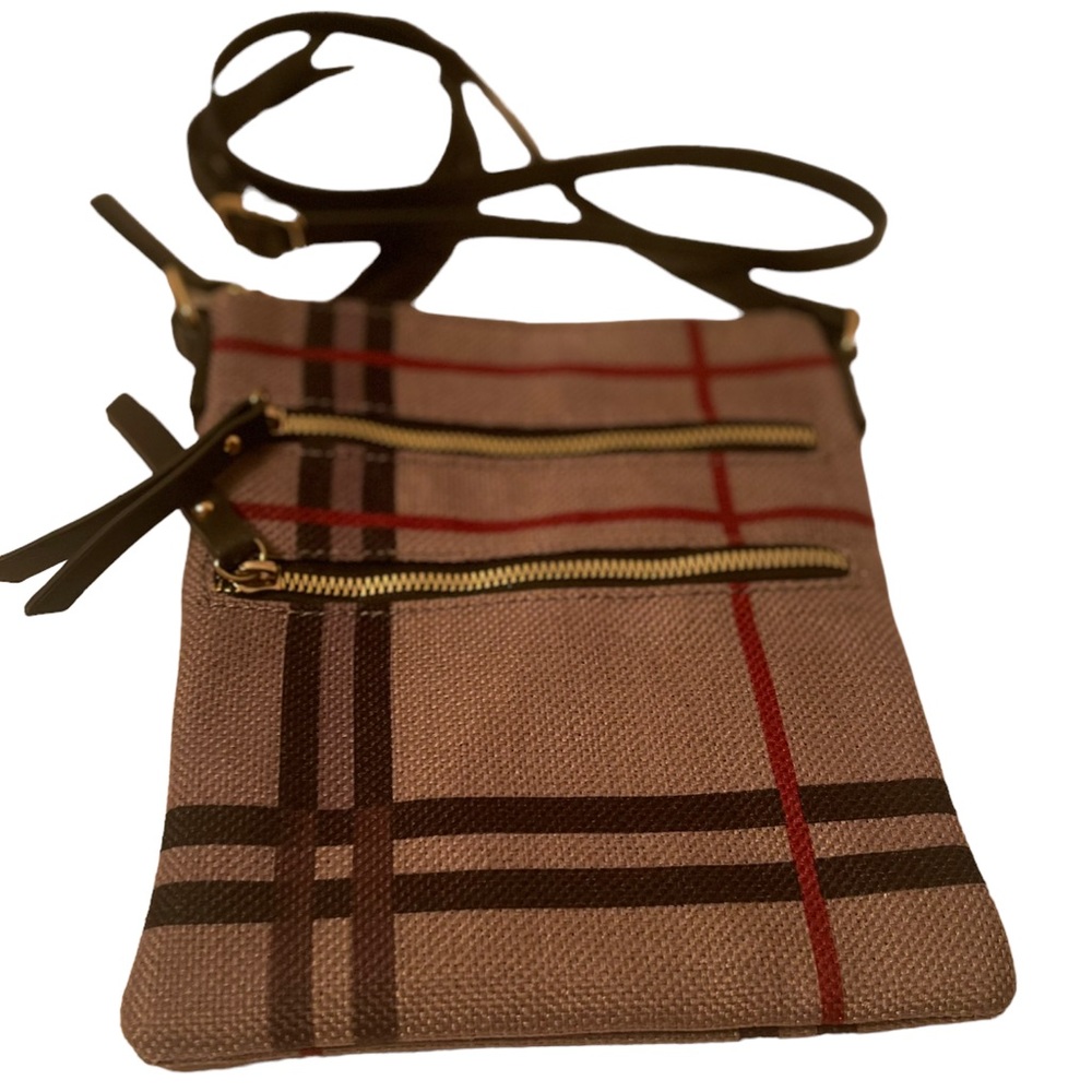 Plaid Print Womens Front Pockets Crossbody Multi-purpose Purse NWOT